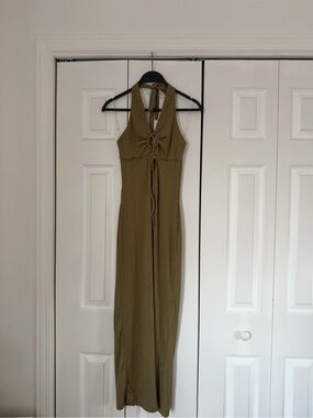 Olive halter maxi dress